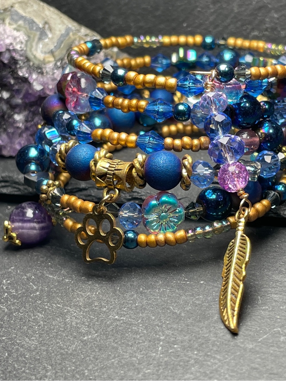 PRICE DROPPED Artisan Moonlit Paws Gemstone Wrap Bracelet - Picture 9 of 10